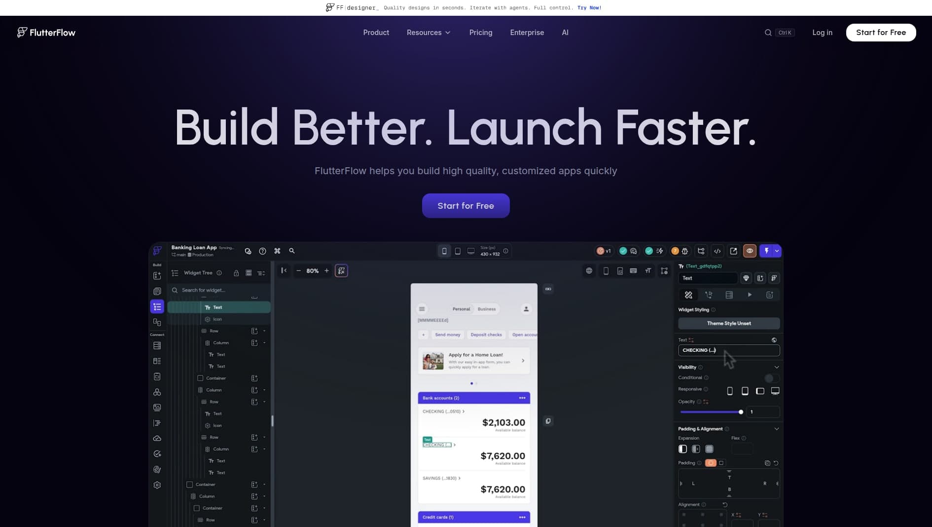 FlutterFlow website screenshot