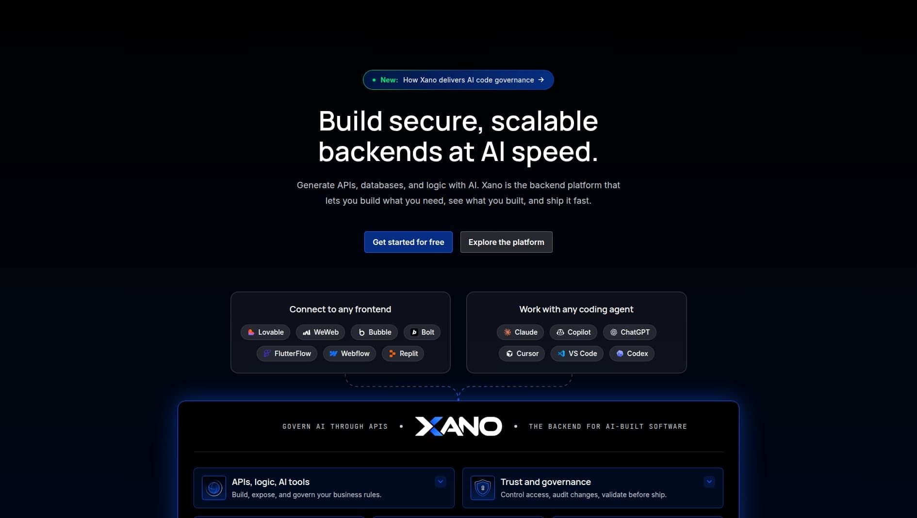 Xano website screenshot